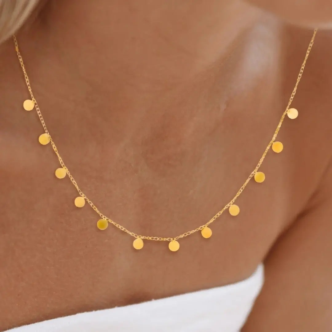 18K Gold Filled Multi-Disc Station Necklace – Dainty Round Circles Choker & Layering Necklace for Women